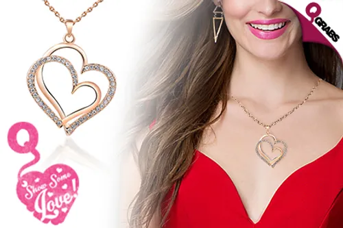 From QR49, Spread the Love with a Double Heart Rose Gold Necklace - Perfect for Valentines Day Gifts! (Up to QR178 Value)
